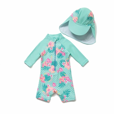 바느질된 두 배는 모자를 가진 아기 Lycra 수영복 꽃 Tankini를 이어 맞춥니다 협력 업체